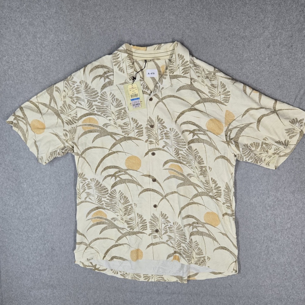 Tommy Bahama Men Button Up Shirt XL Cream Silk Hawaiian 1Shirt Floral NWT